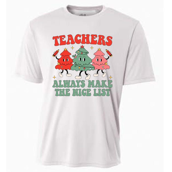 Teachers Always Make The Nice List Teacher Christmas Xmas Cooling Performance Crew T-Shirt