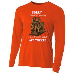 Thinking About My Yorkie Terrier Cute Gift Cooling Performance Long Sleeve Crew