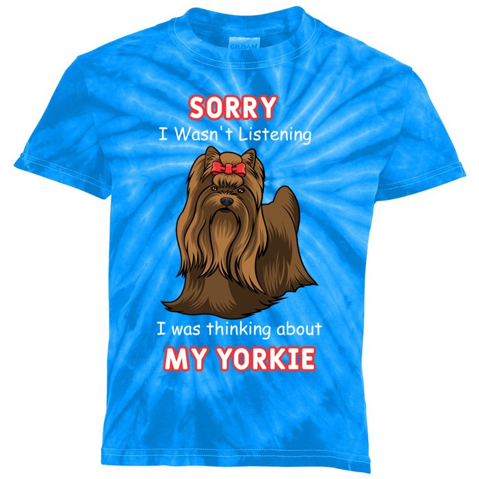 Thinking About My Yorkie Terrier Cute Gift Kids Tie-Dye T-Shirt