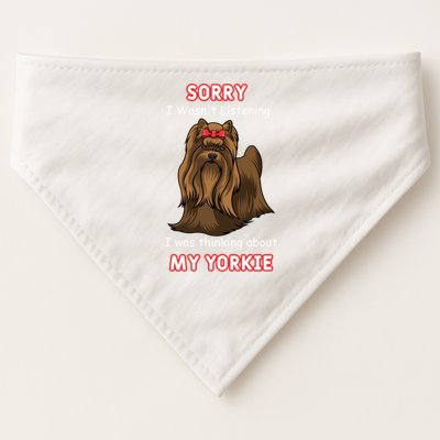 Thinking About My Yorkie Terrier Cute Gift USA-Made Doggie Bandana