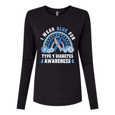 T1D Awareness Month Rainbow I Wear Blue For Type 1 Diabetes Womens Cotton Relaxed Long Sleeve T-Shirt