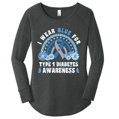 T1D Awareness Month Rainbow I Wear Blue For Type 1 Diabetes Women's Perfect Tri Tunic Long Sleeve Shirt