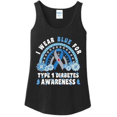 T1D Awareness Month Rainbow I Wear Blue For Type 1 Diabetes Ladies Essential Tank