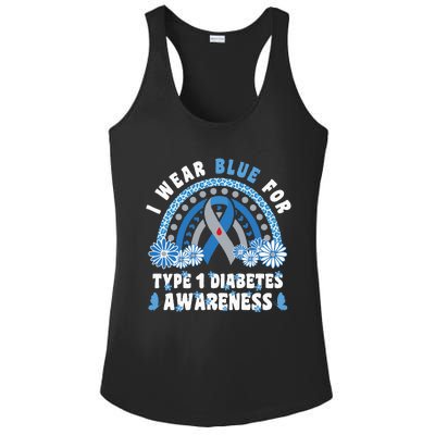 T1D Awareness Month Rainbow I Wear Blue For Type 1 Diabetes Ladies PosiCharge Competitor Racerback Tank