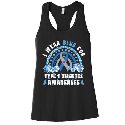 T1D Awareness Month Rainbow I Wear Blue For Type 1 Diabetes Women's Racerback Tank