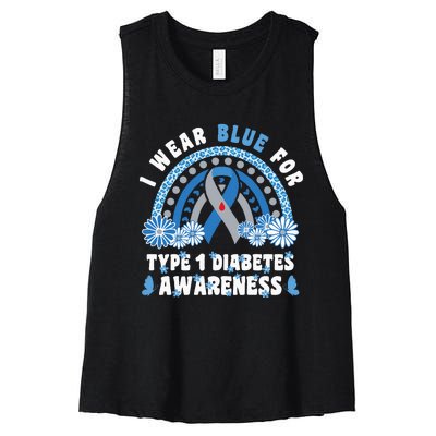 T1D Awareness Month Rainbow I Wear Blue For Type 1 Diabetes Women's Racerback Cropped Tank