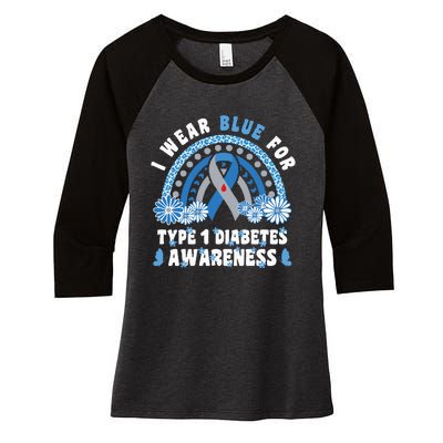 T1D Awareness Month Rainbow I Wear Blue For Type 1 Diabetes Women's Tri-Blend 3/4-Sleeve Raglan Shirt