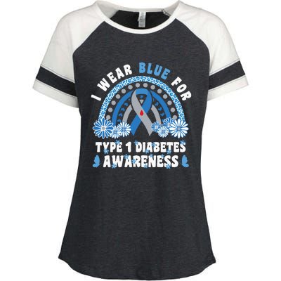 T1D Awareness Month Rainbow I Wear Blue For Type 1 Diabetes Enza Ladies Jersey Colorblock Tee