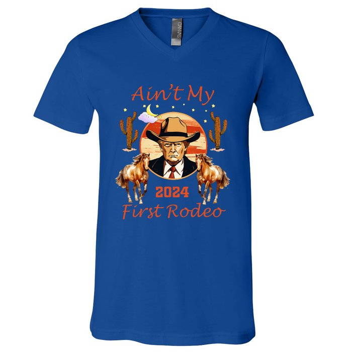 Trump AinT My First Rodeo Cowboy American Bull Riding V-Neck T-Shirt