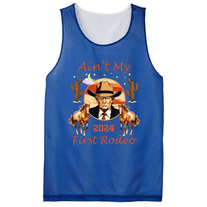 Trump AinT My First Rodeo Cowboy American Bull Riding Mesh Reversible Basketball Jersey Tank