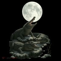 Three Alligator Moon Drawstring Bag