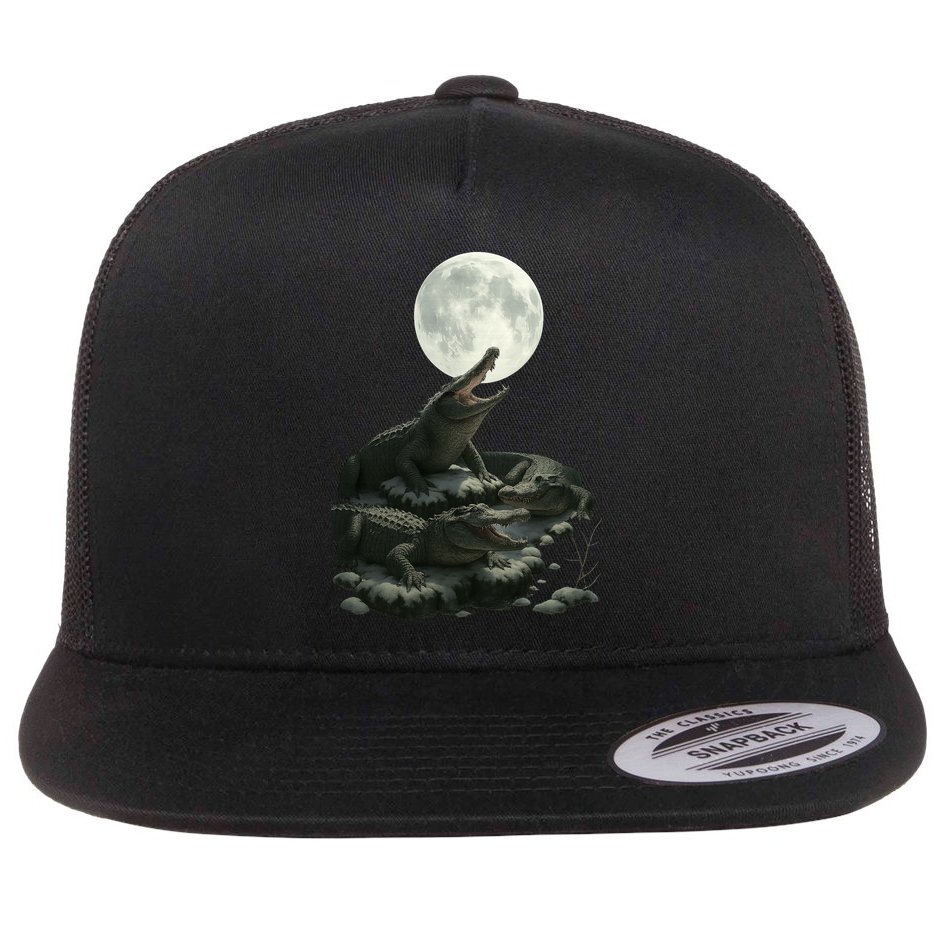 Three Alligator Moon Flat Bill Trucker Hat