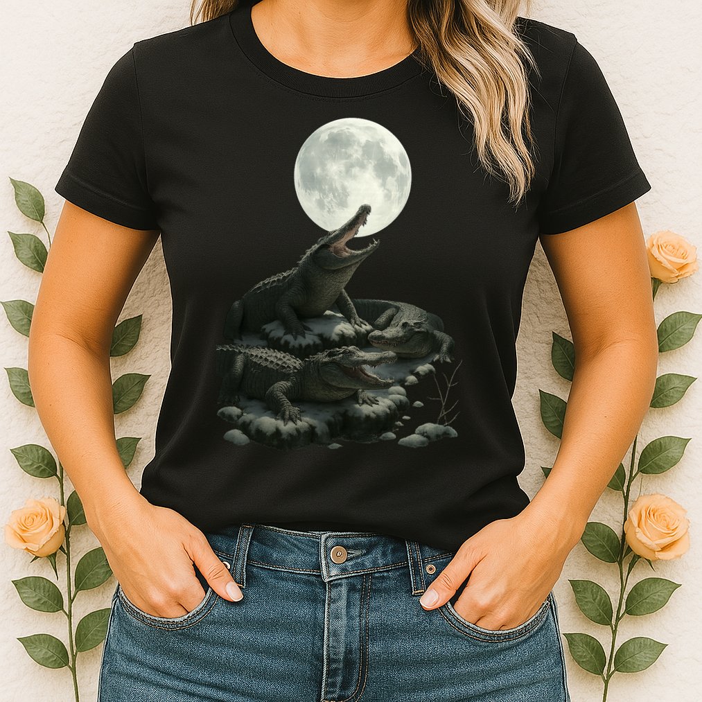 Three Alligator Moon Womens T-Shirt