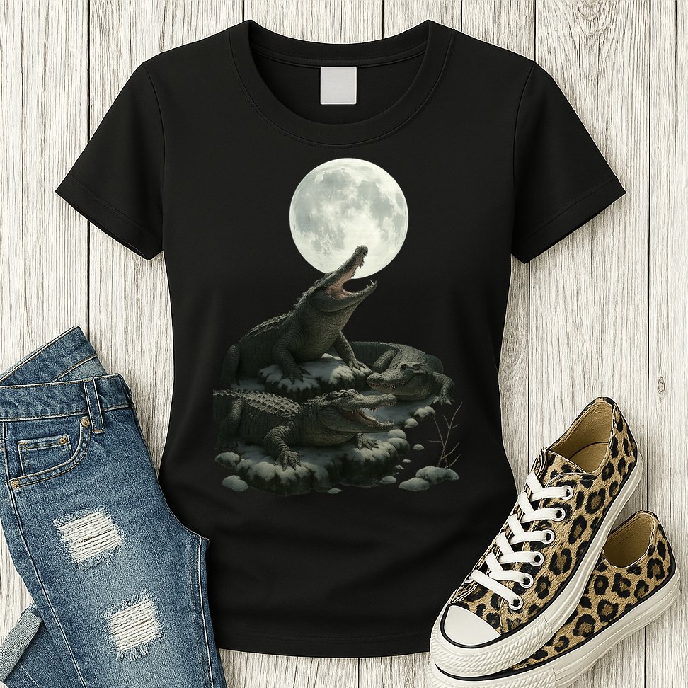 Three Alligator Moon Womens T-Shirt
