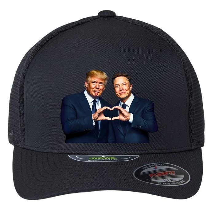 Trump And Musk One Heart Team Funny Flexfit Unipanel Trucker Cap