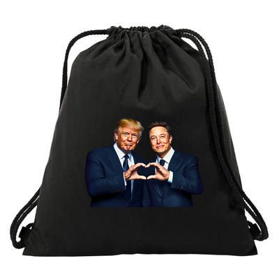Trump And Musk One Heart Team Funny Drawstring Bag