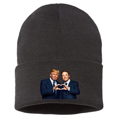 Trump And Musk One Heart Team Funny Sustainable Knit Beanie