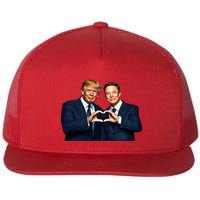 Trump And Musk One Heart Team Funny Flat Bill Trucker Hat