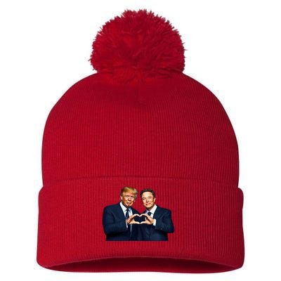 Trump And Musk One Heart Team Funny Pom Pom 12in Knit Beanie