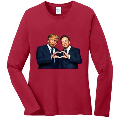 Trump And Musk One Heart Team Funny Ladies Long Sleeve Shirt