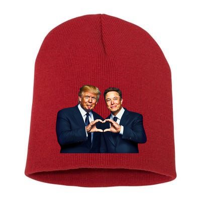 Trump And Musk One Heart Team Funny Short Acrylic Beanie