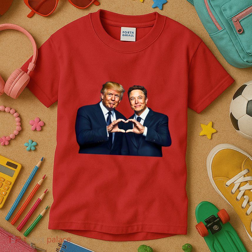 Trump And Musk One Heart Team Funny Kids T-Shirt