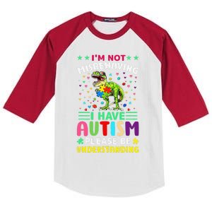 TRex Autistic Mama Autism Dinosaur Autism Awareness Month Kids Colorblock Raglan Jersey