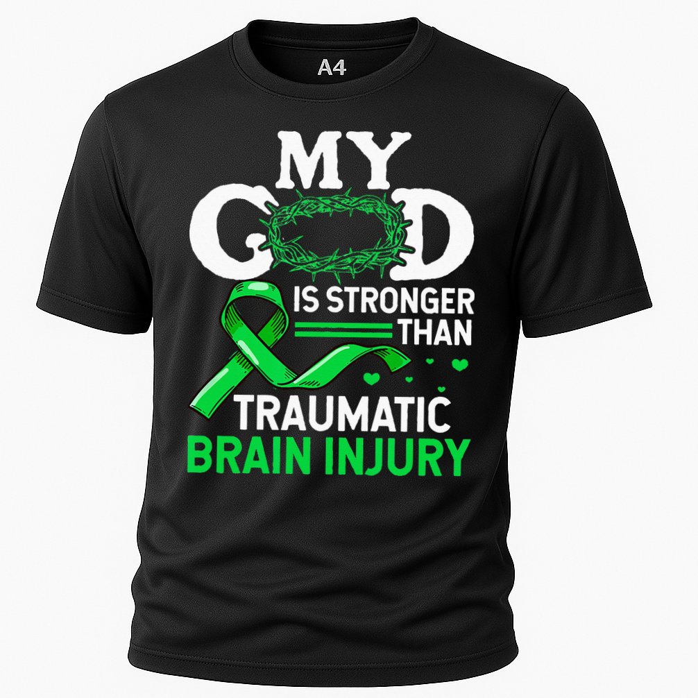 TBI Awareness My God Is Stronger Than Traumatic Brain Injury Cooling Performance Crew T-Shirt