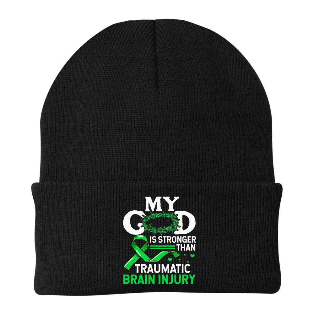 TBI Awareness My God Is Stronger Than Traumatic Brain Injury Beanie