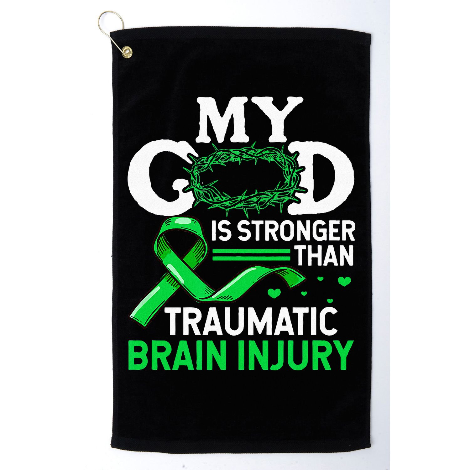 TBI Awareness My God Is Stronger Than Traumatic Brain Injury Golf Towel