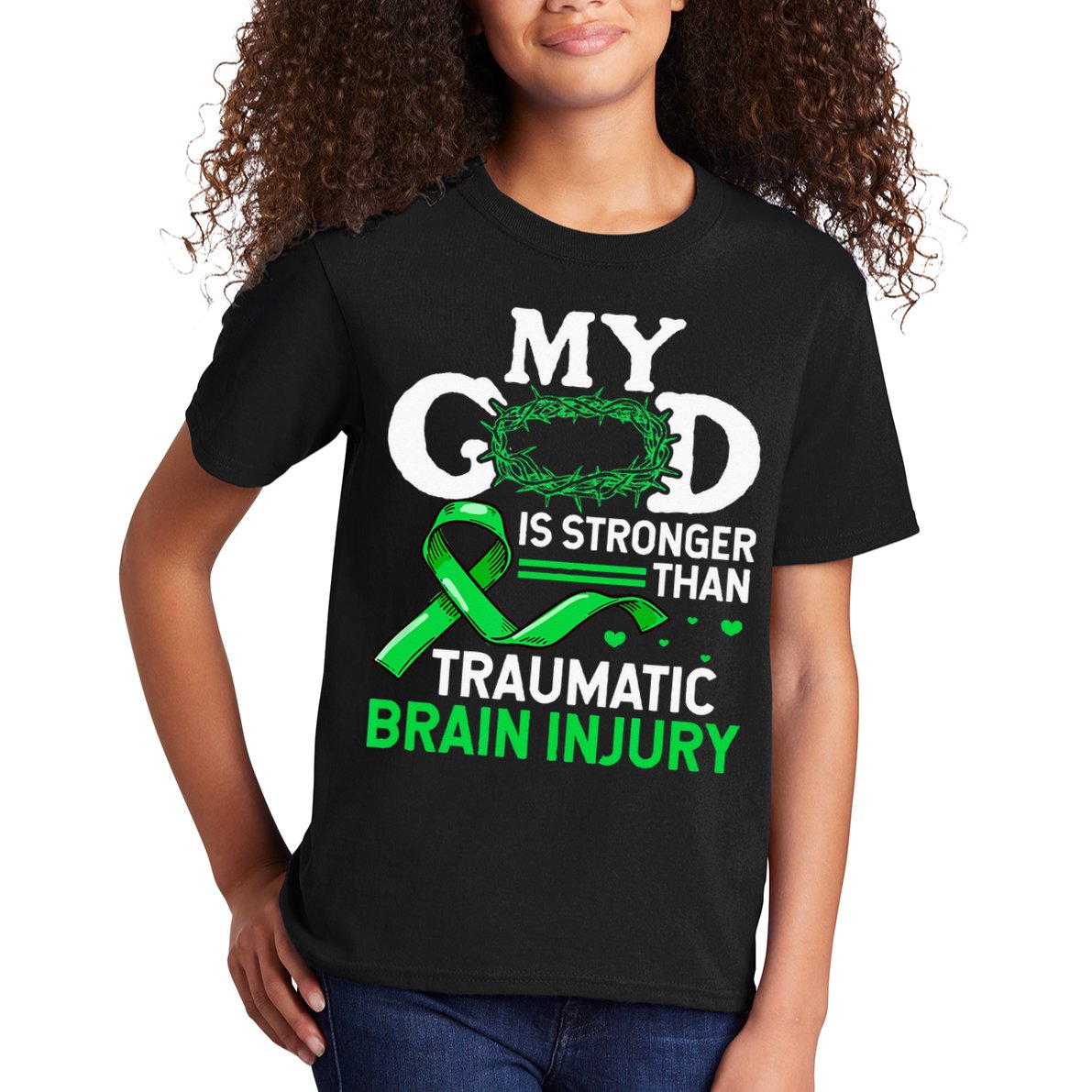 TBI Awareness My God Is Stronger Than Traumatic Brain Injury Kids T-Shirt