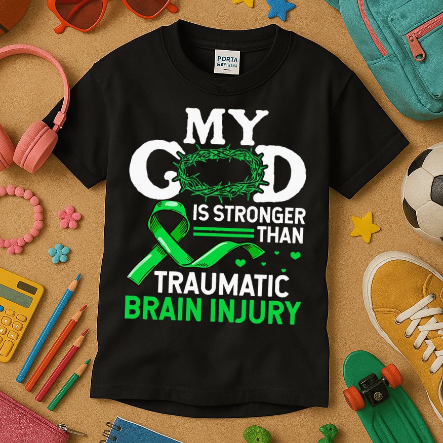 TBI Awareness My God Is Stronger Than Traumatic Brain Injury Kids T-Shirt