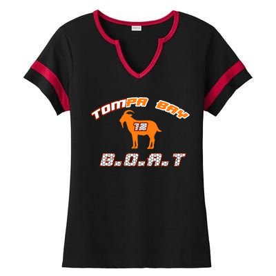 Tamp Bay Football GOAT Brady 18 Ladies Halftime Notch Neck Tee