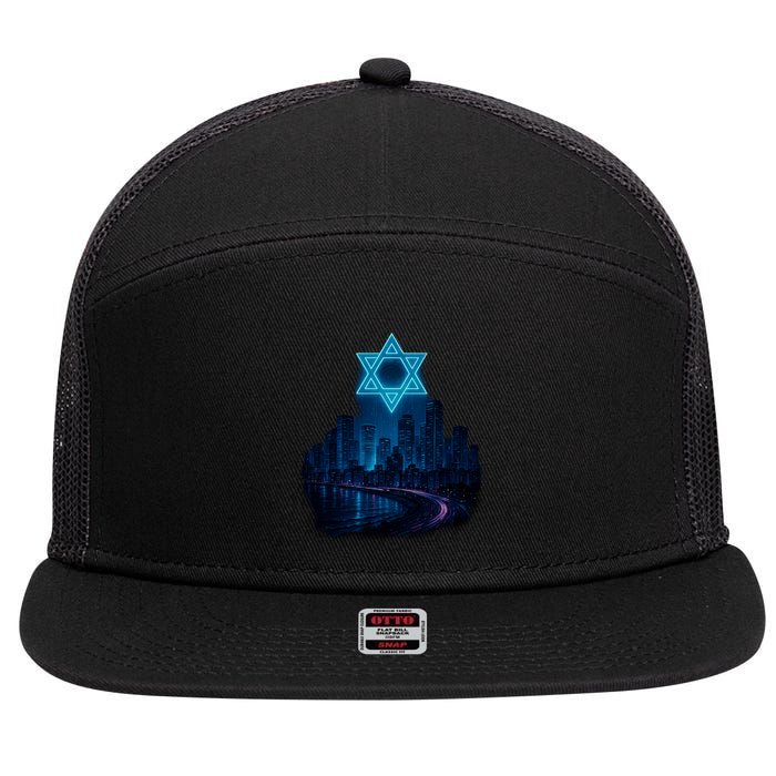 Tel Aviv Neon Futuristic 7 Panel Mesh Trucker Snapback Hat