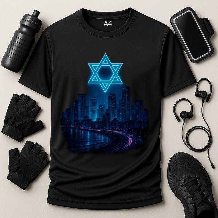 Tel Aviv Neon Futuristic Cooling Performance Crew T-Shirt