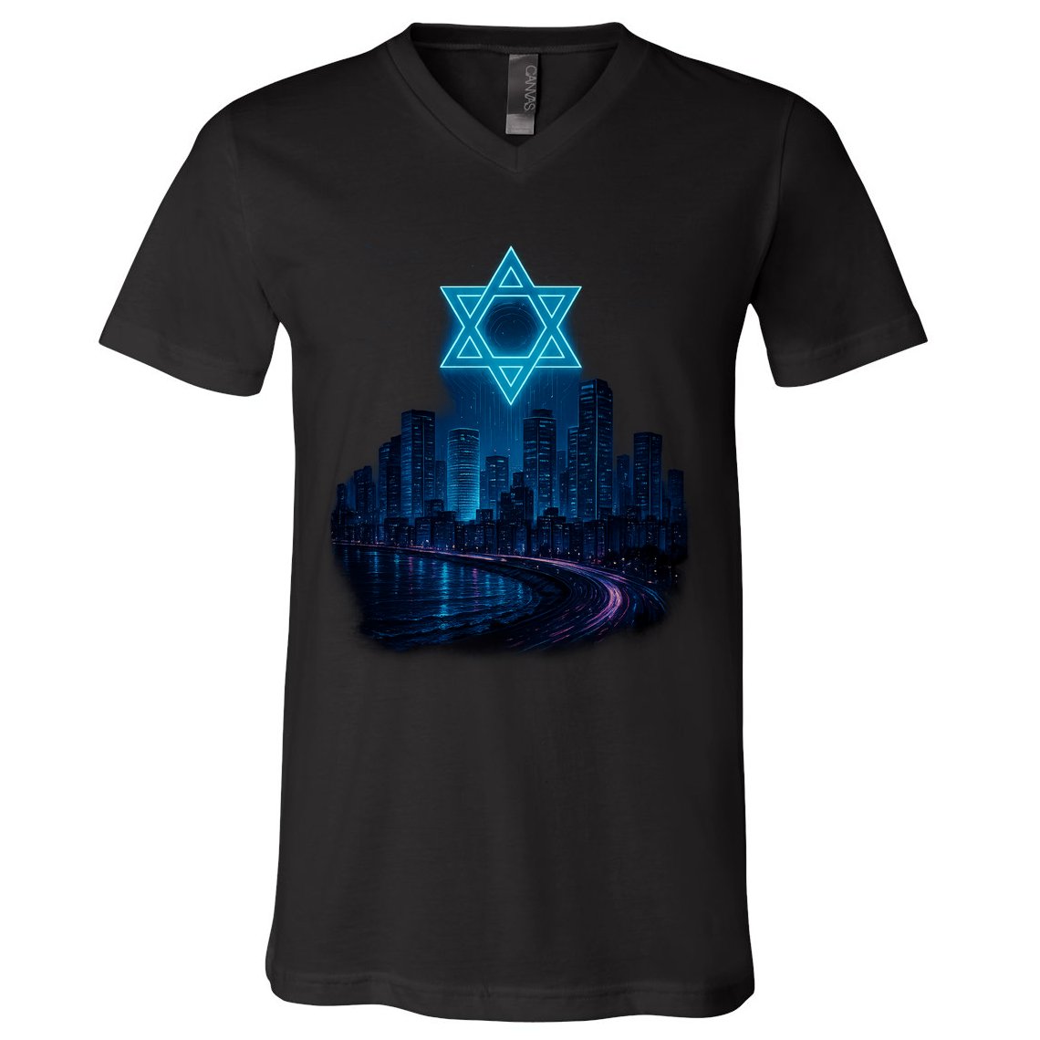 Tel Aviv Neon Futuristic V-Neck T-Shirt