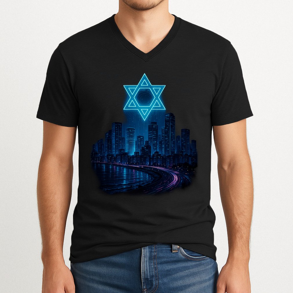 Tel Aviv Neon Futuristic V-Neck T-Shirt