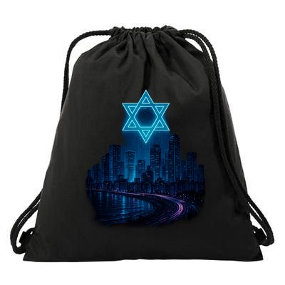 Tel Aviv Neon Futuristic Drawstring Bag