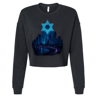 Tel Aviv Neon Futuristic Cropped Pullover Crew