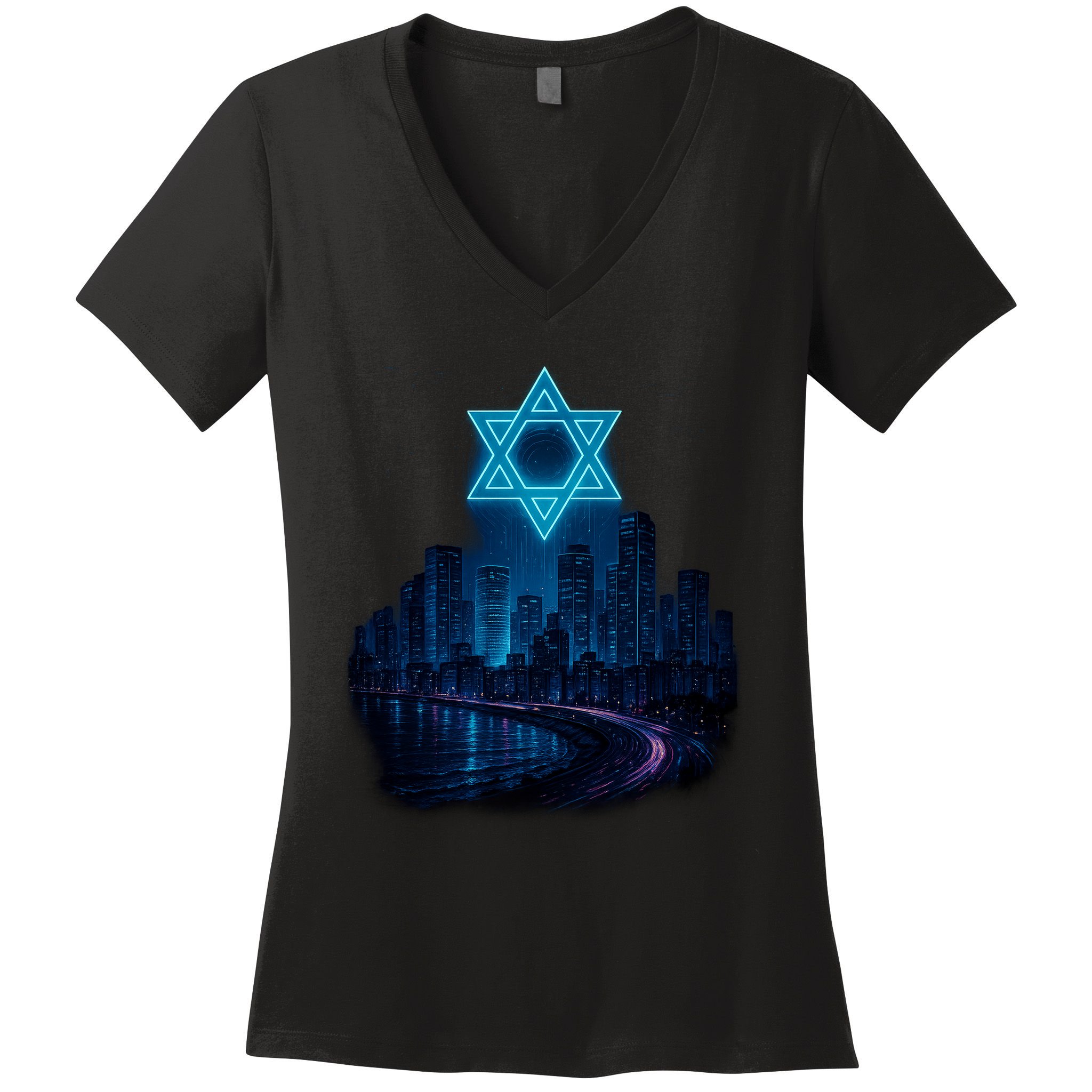 Tel Aviv Neon Futuristic Women's V-Neck T-Shirt