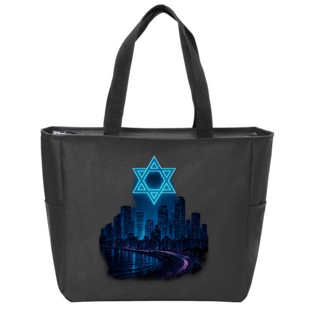 Tel Aviv Neon Futuristic Zip Tote Bag