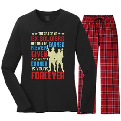 There Are No ExSoldiers Authentic Veteran US Veteran Motivational Slogan Women's Long Sleeve Flannel Pajama Set 