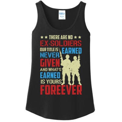 There Are No ExSoldiers Authentic Veteran US Veteran Motivational Slogan Ladies Essential Tank