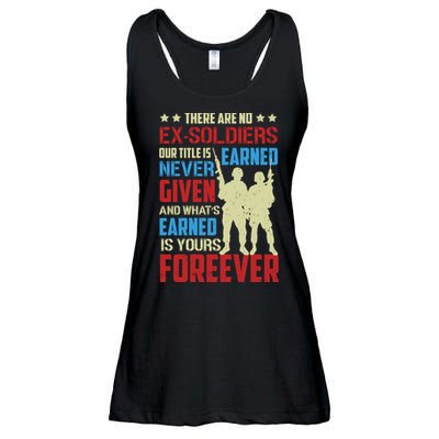 There Are No ExSoldiers Authentic Veteran US Veteran Motivational Slogan Ladies Essential Flowy Tank