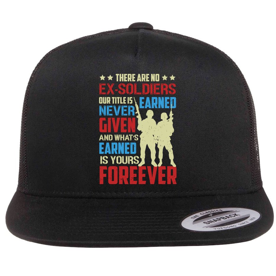 There Are No ExSoldiers Authentic Veteran US Veteran Motivational Slogan Flat Bill Trucker Hat
