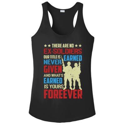 There Are No ExSoldiers Authentic Veteran US Veteran Motivational Slogan Ladies PosiCharge Competitor Racerback Tank