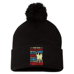 There Are No ExSoldiers Authentic Veteran US Veteran Motivational Slogan Pom Pom 12in Knit Beanie