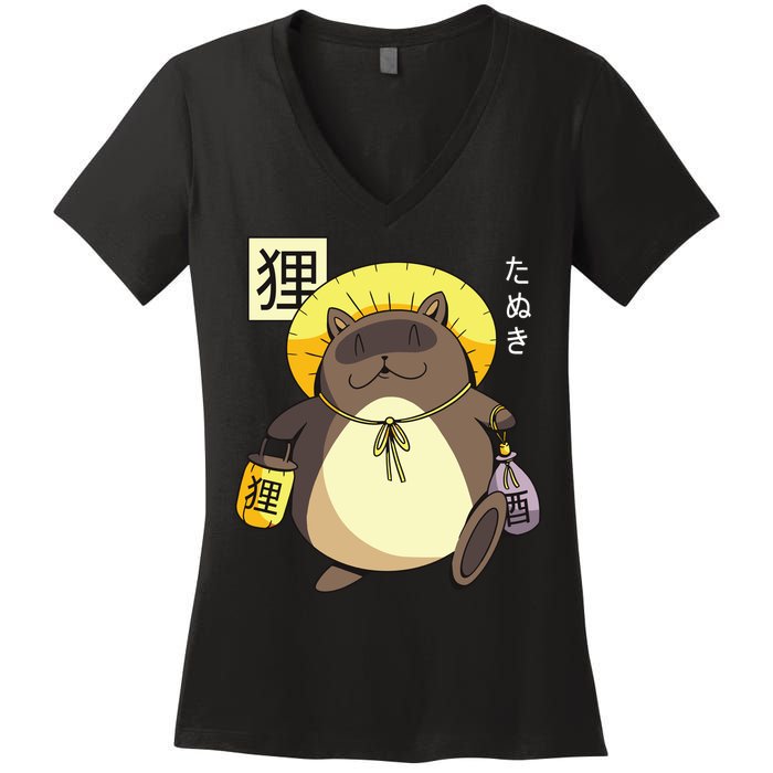 Tanuki Yokai Women's V-Neck T-Shirt