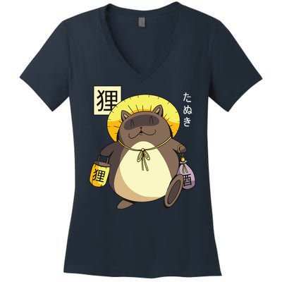 Tanuki Yokai Women's V-Neck T-Shirt