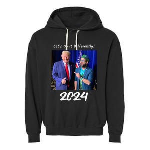 Trump And Otaola 2024 Lets Do It Differently American Flag Garment-Dyed Fleece Hoodie